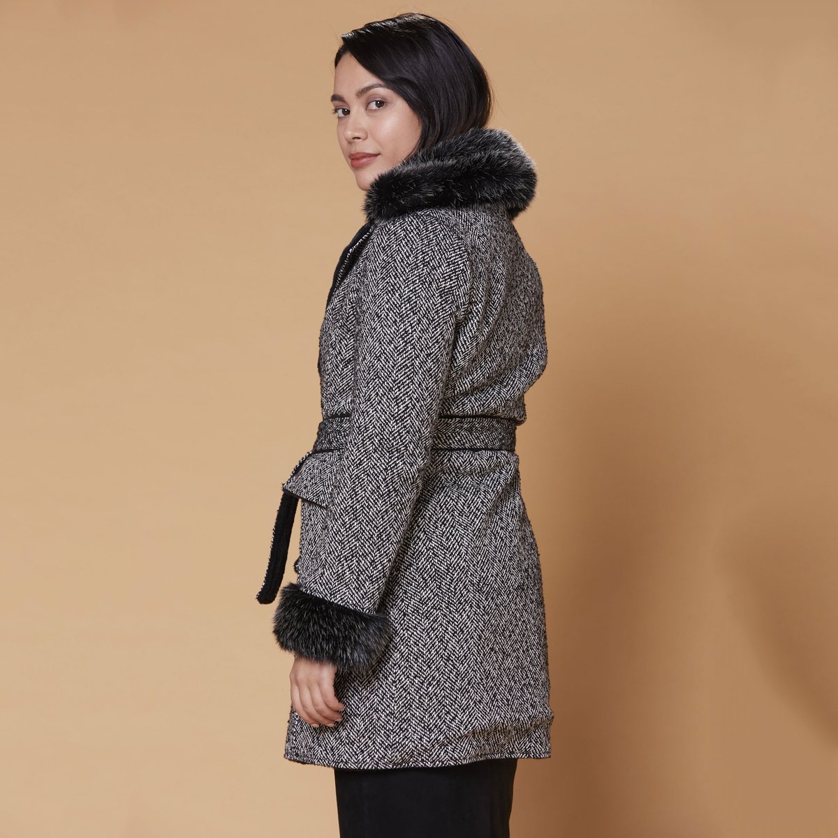 Пальто La Redoute Средней длины с застежкой на пуговицы и поясом L черный, размер L - фото 4