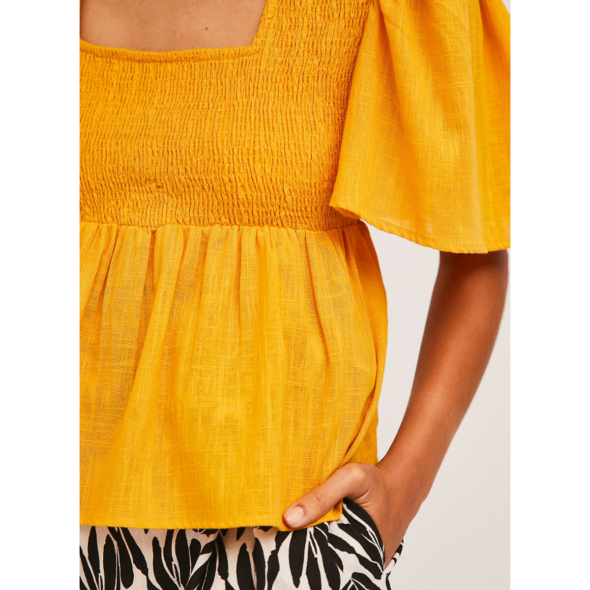 Блузка COMPANIA FANTASTICA С короткими рукавами квадратным вырезом и сборками S желтый, размер S - фото 5
