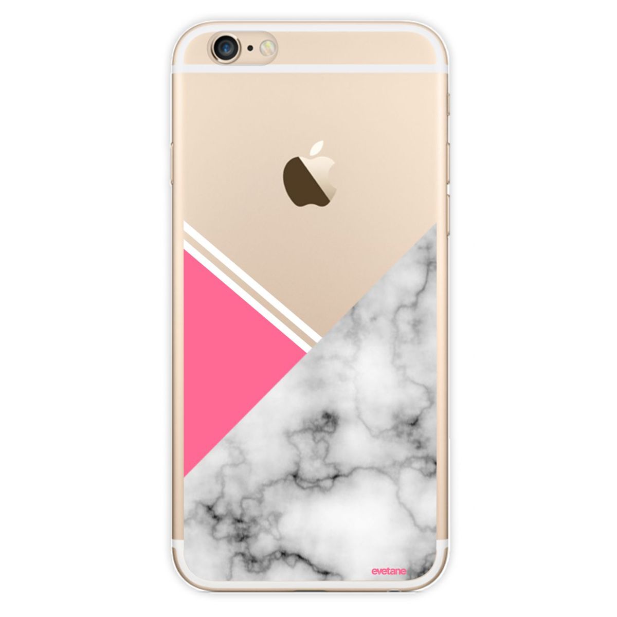 Coque iPhone 6 iPhone 6S rigide transparente, Marbre rose, Evetane®