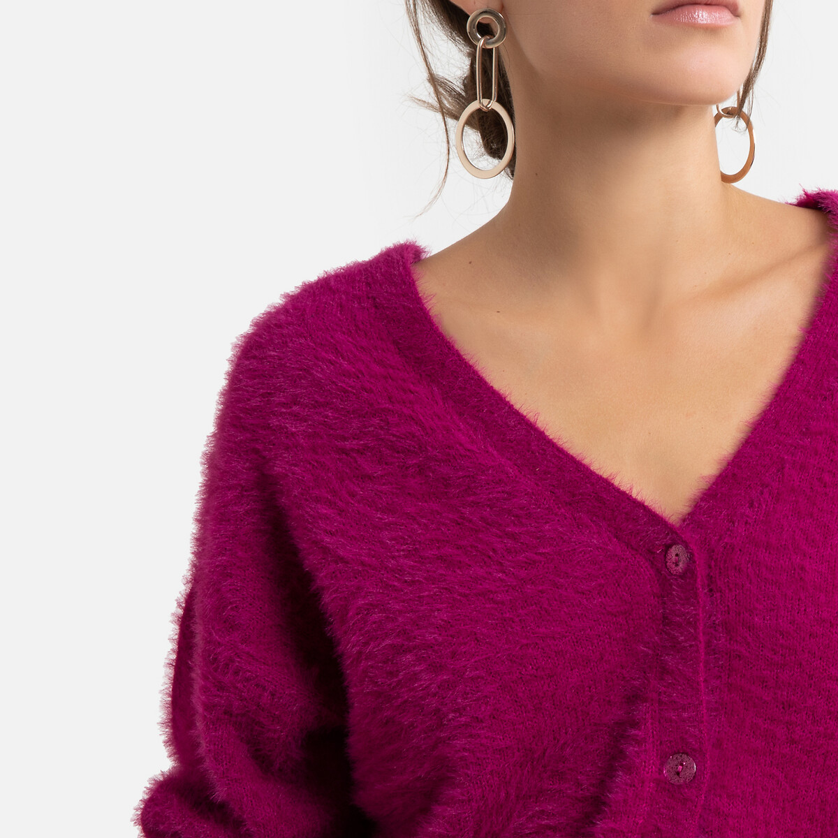 Пуловер LaRedoute Из трикотажа с начесом на пуговицах сзади M розовый, размер M - фото 3