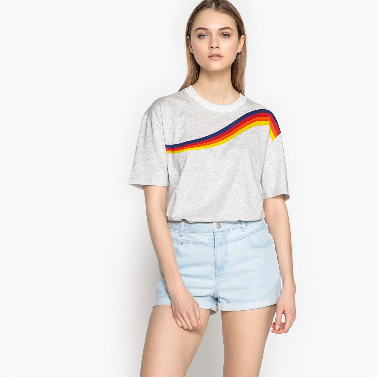 T-shirt imprimé, col rond, manches courtes