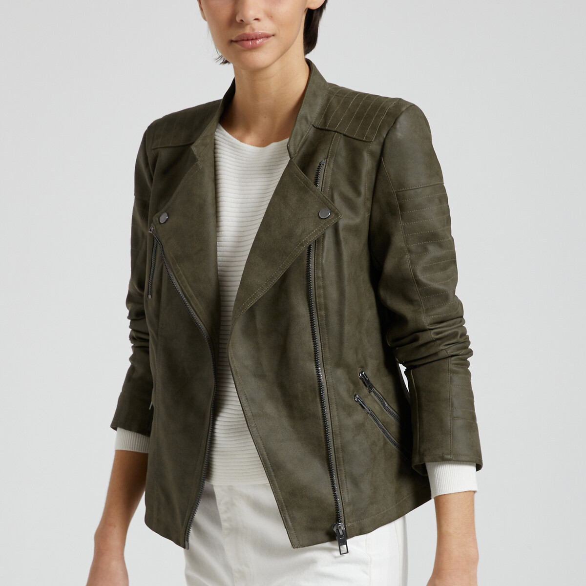 Куртка короткая из искусственной кожи  34 (FR) - 40 (RUS) зеленый LaRedoute, размер 34 (FR) - 40 (RUS) Куртка короткая из искусственной кожи  34 (FR) - 40 (RUS) зеленый - фото 1
