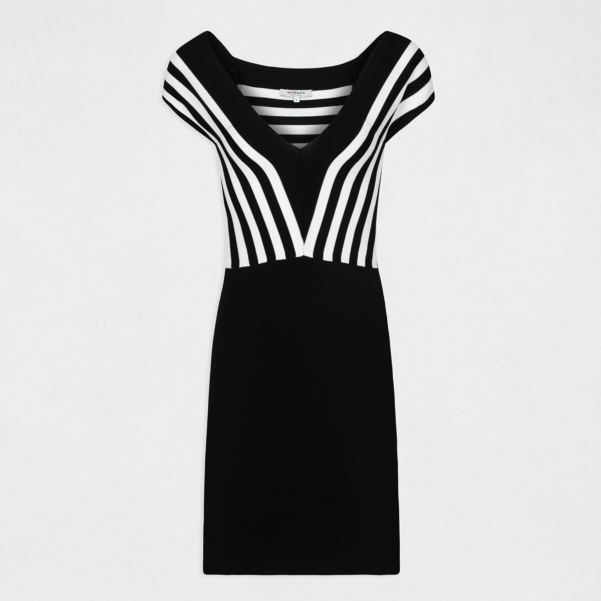 Платье LaRedoute Короткое с V-образным вырезом в полоску S черный, размер S - фото 5