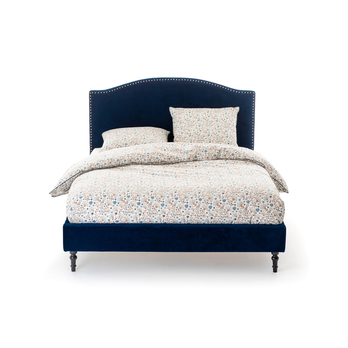 Кровать LaRedoute Из велюра с отделкой заклепками с кроватным основанием Andante 140 x 190 см синий, размер 140 x 190 см - фото 2