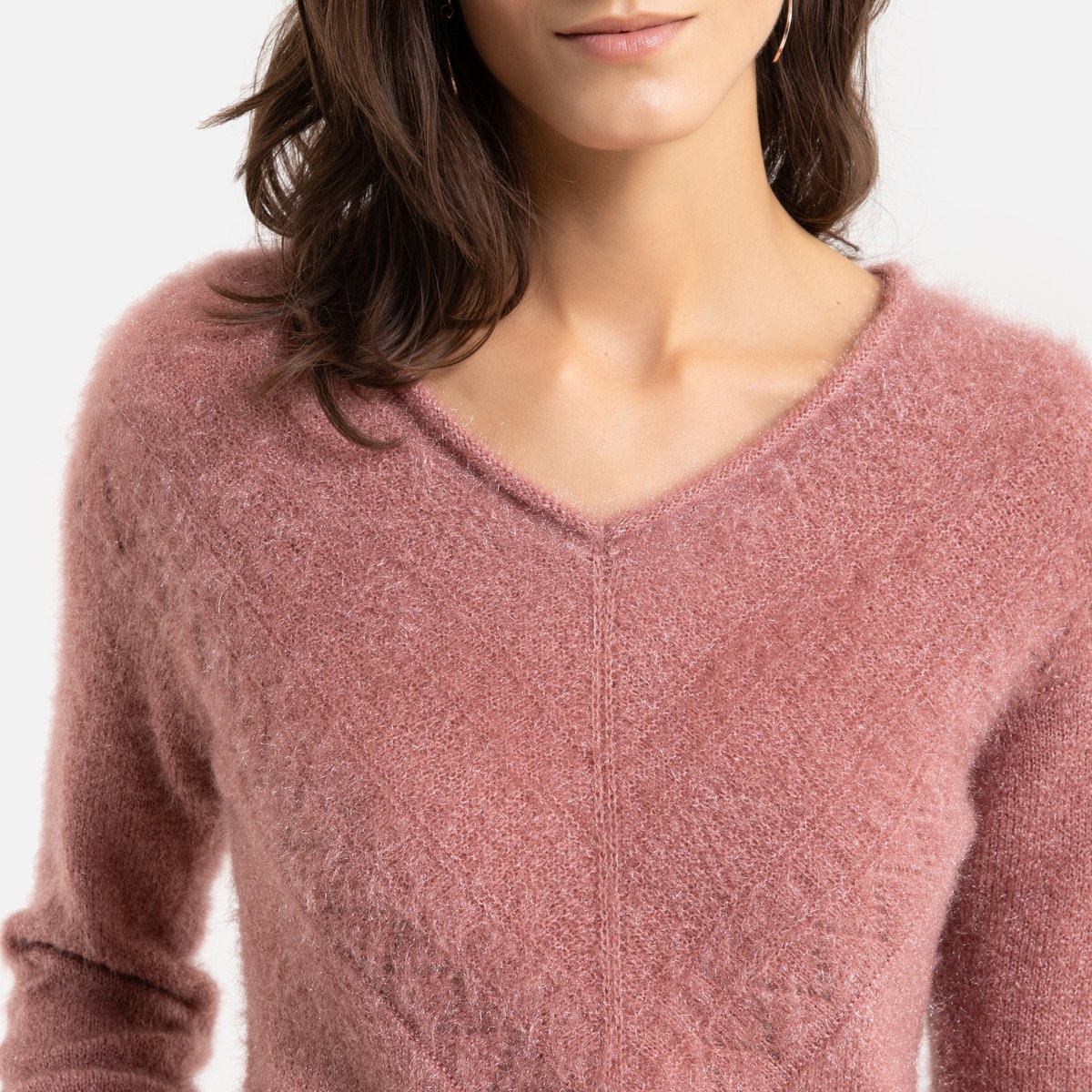 Пуловер La Redoute С V-образным вырезом из плотного трикотажа 50/52 (FR) - 56/58 (RUS) розовый, размер 50/52 (FR) - 56/58 (RUS) С V-образным вырезом из плотного трикотажа 50/52 (FR) - 56/58 (RUS) розовый - фото 3