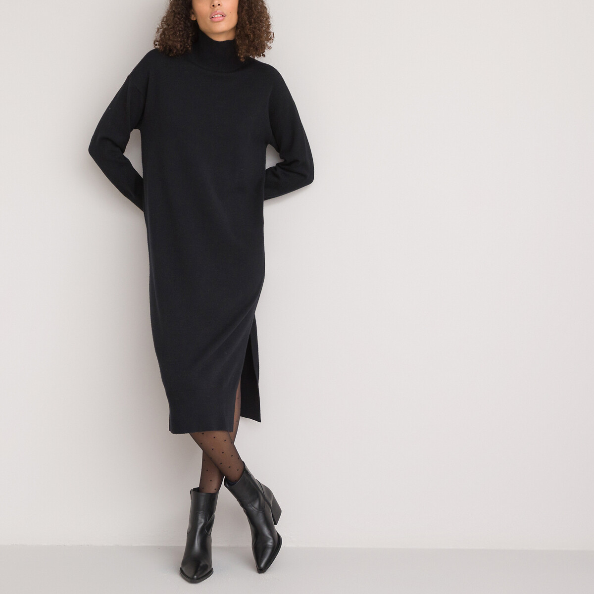Платье-пуловер воротник с отворотом длинные рукава  XL черный LaRedoute, размер XL - фото 1