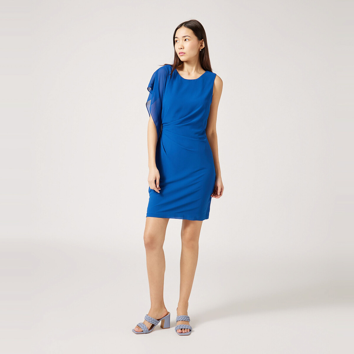 Платье С эффектом драпировки и воланами сбоку 40 синий LaRedoute, размер 40 - фото 4
