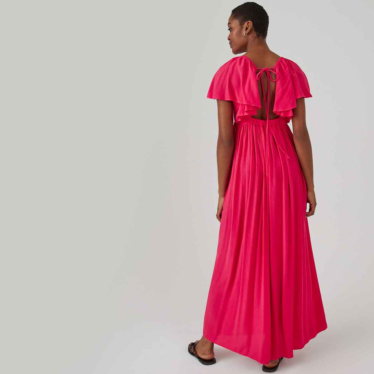 Платье-макси длинное рукава с воланами  52 розовый LaRedoute, размер 52 - фото 4