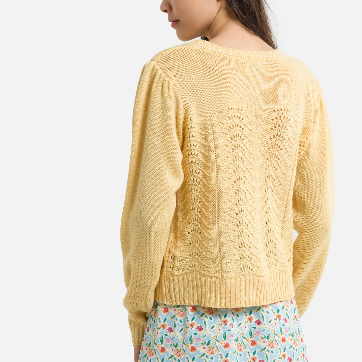 Пуловер JDY С круглым вырезом и рельефным узором XS желтый, размер XS - фото 4