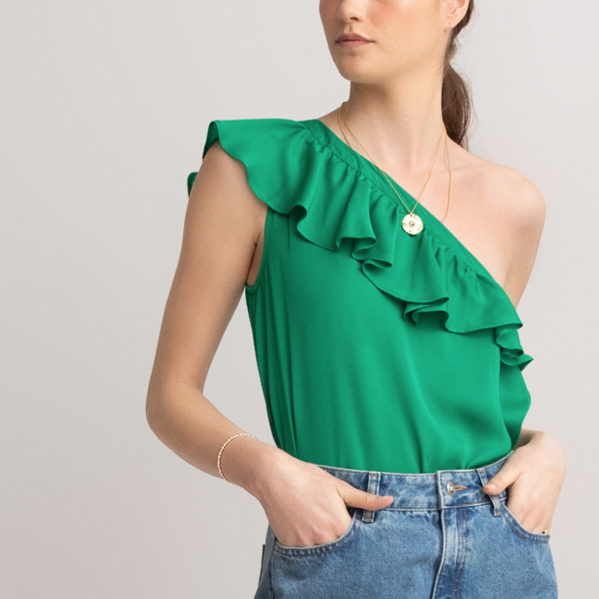 

Топ LA REDOUTE COLLECTIONS, Зеленый, Топ Асимметричный с воланом 40 (FR) - 46 (RUS) зеленый