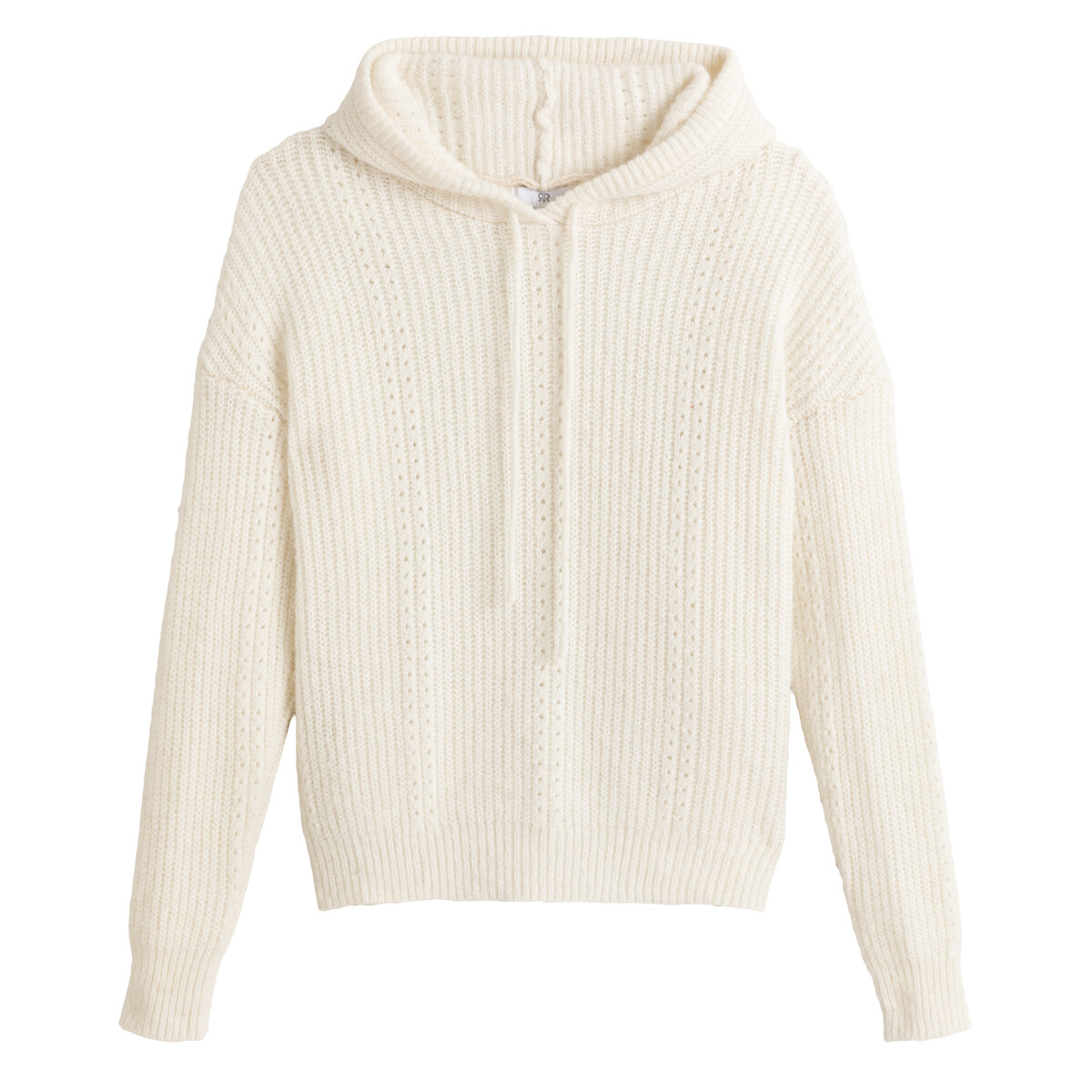 Пуловер LaRedoute С капюшоном из оригинального смешанного трикотажа альпаки L белый, размер L - фото 5