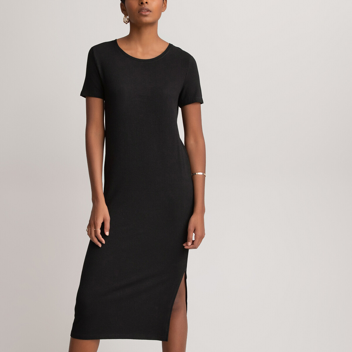 Платье LaRedoute С короткими рукавами из рифленого трикотажа стрейч S черный, размер S - фото 2