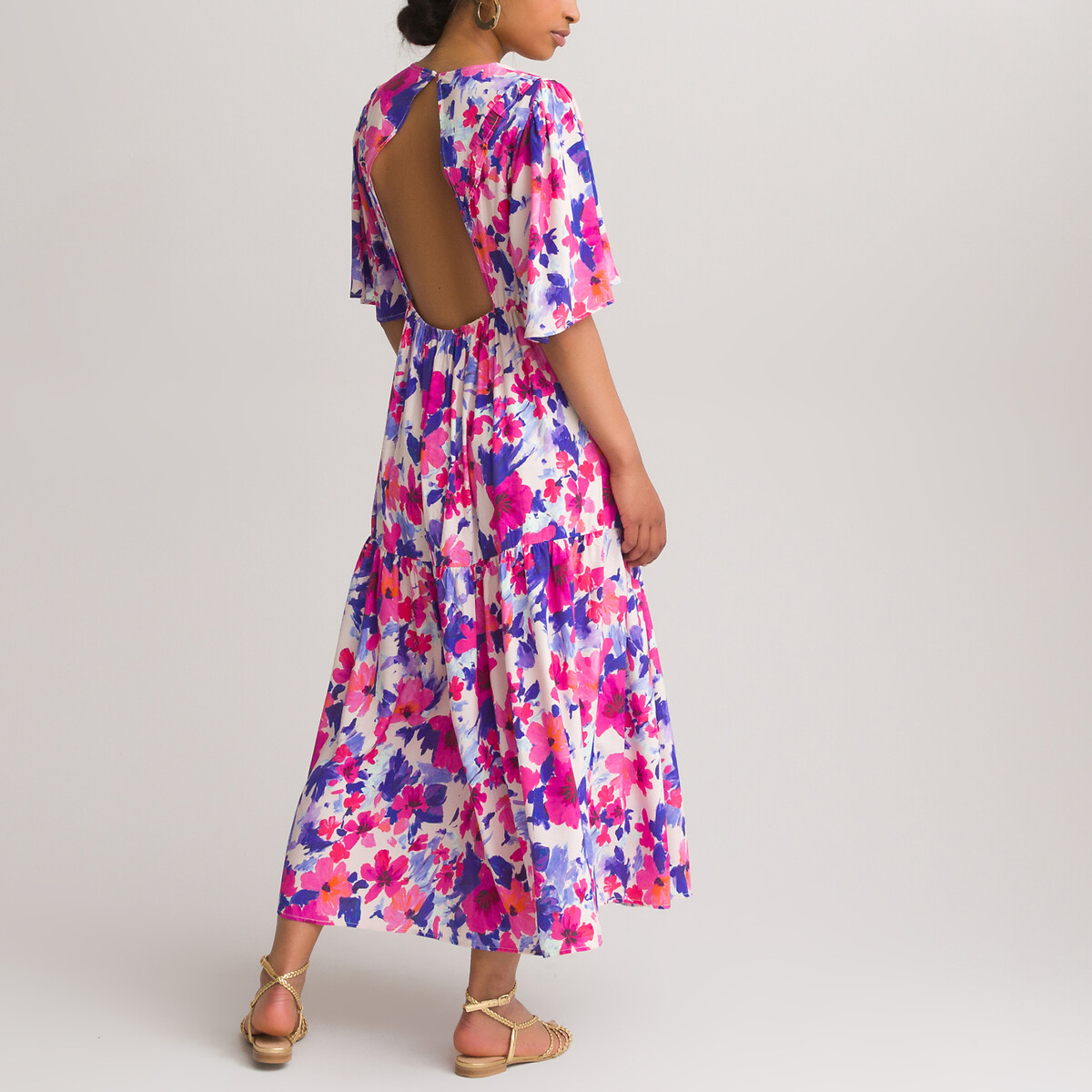 Платье LaRedoute Длинное расклешенное с декольте на спинке 44 разноцветный, размер 44 - фото 4