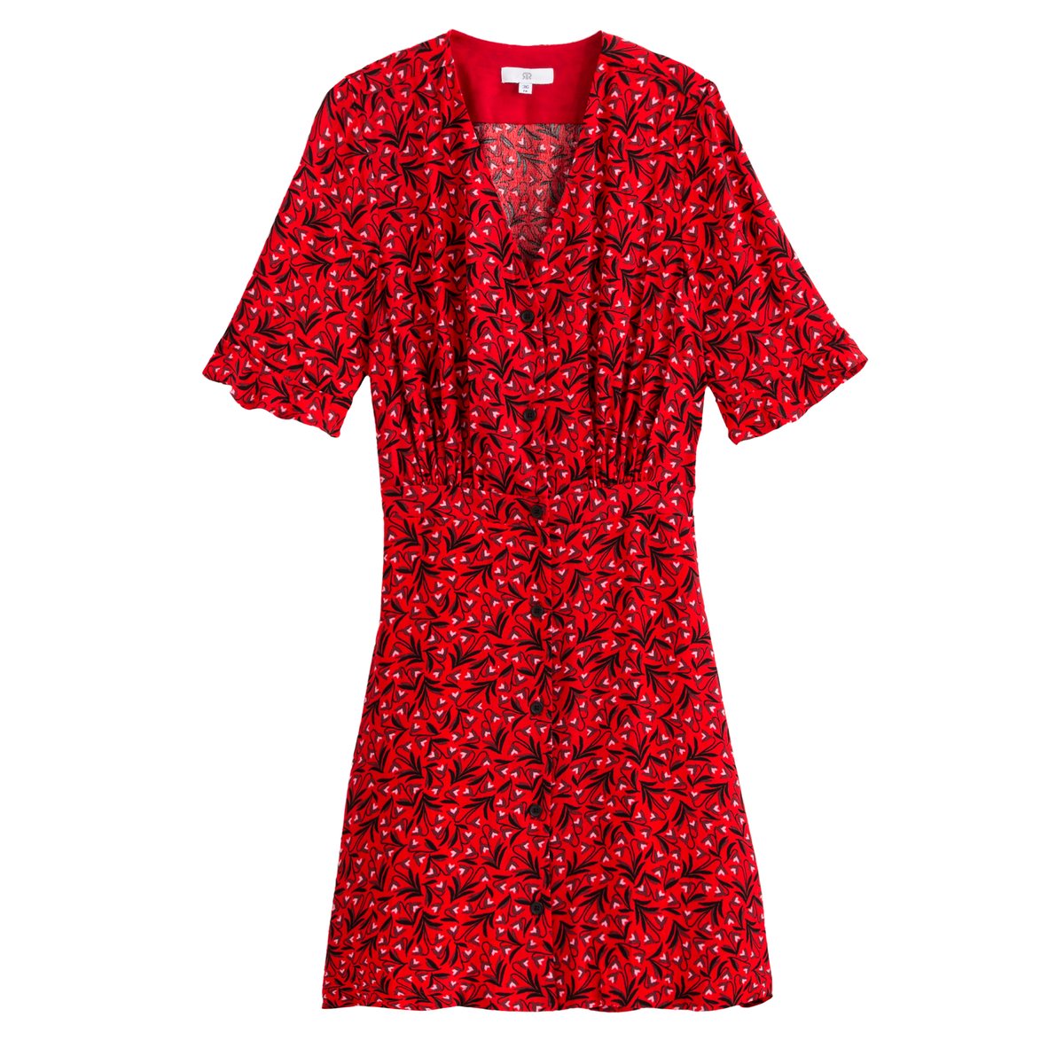 Платье La Redoute Короткое расклешенное с V-образным вырезом и короткими рукавами 34 (FR) - 40 (RUS) красный, размер 34 (FR) - 40 (RUS) Короткое расклешенное с V-образным вырезом и короткими рукавами 34 (FR) - 40 (RUS) красный - фото 5