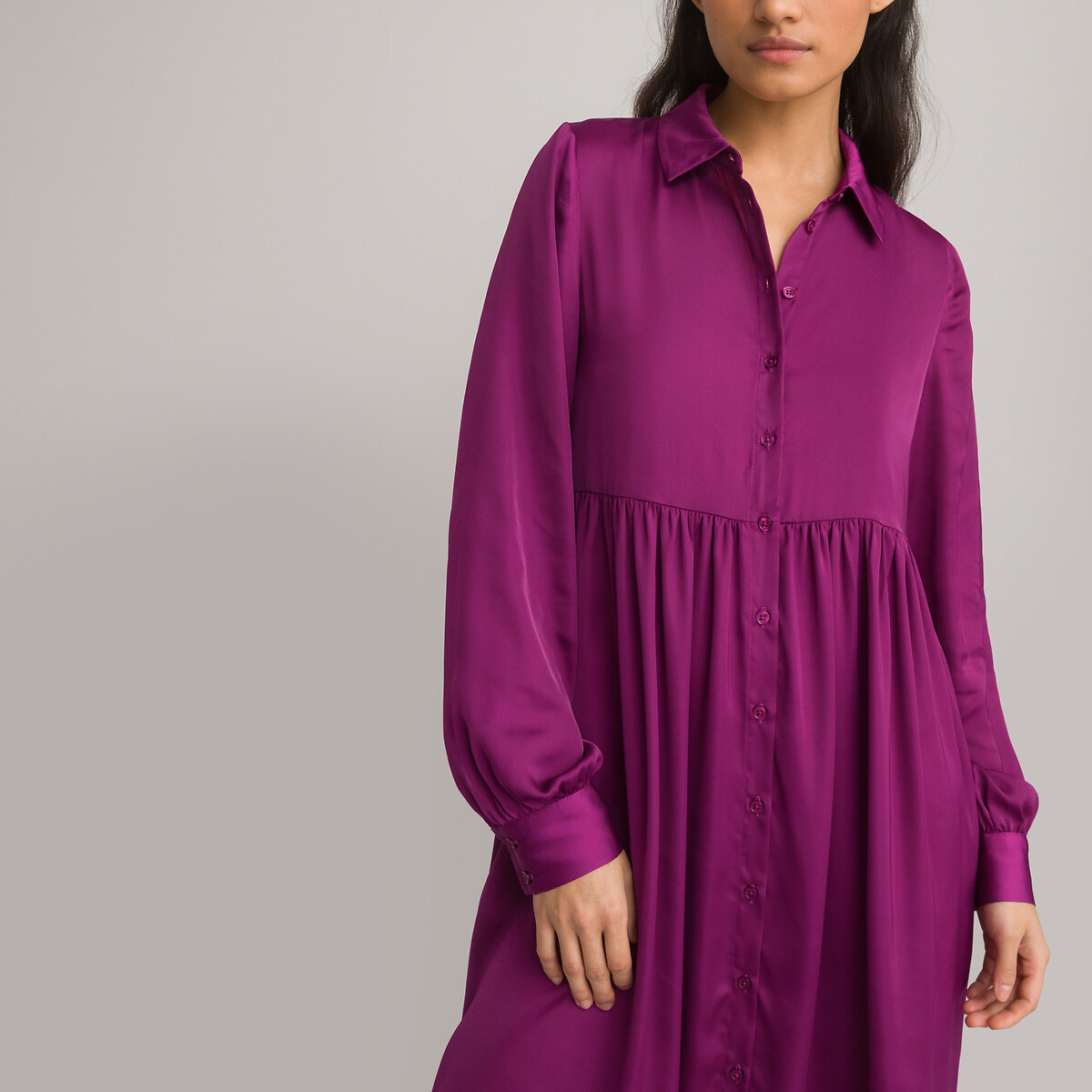 Длинное Платье-рубашка с длинными рукавами 40 фиолетовый LaRedoute, размер 40 - фото 2