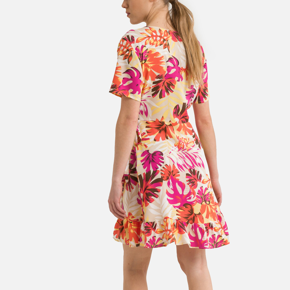 Платье Короткое с принтом листья с V-образным вырезом XL бежевый LaRedoute, размер XL - фото 4