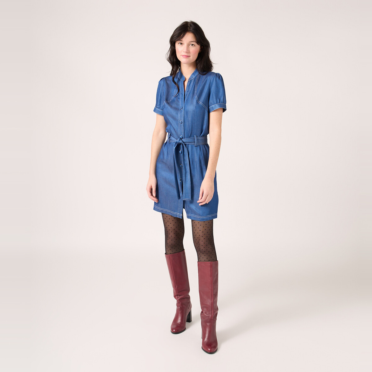 Платье Из вискозы на пуговицах спереди с ремешком 48 синий LaRedoute, размер 48 - фото 4