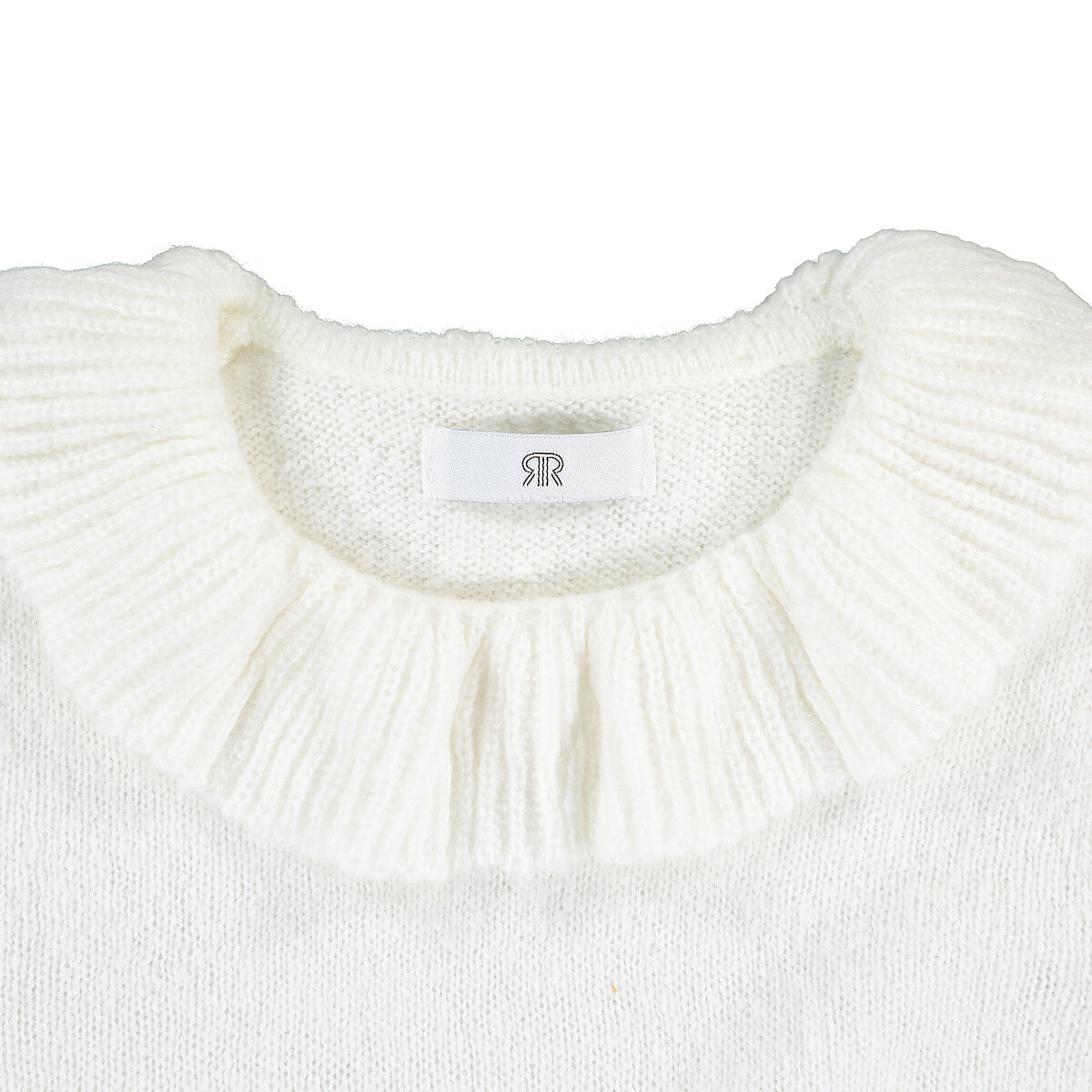Пуловер La Redoute С круглым вырезом с воланами из тонкого трикотажа  4 года - 102 см бежевый, размер 4 года - 102 см - фото 3