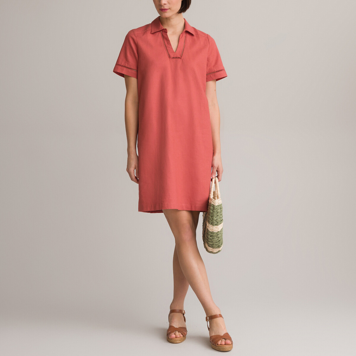 Платье-миди Прямое с короткими рукавами 42 розовый LaRedoute, размер 42 - фото 2