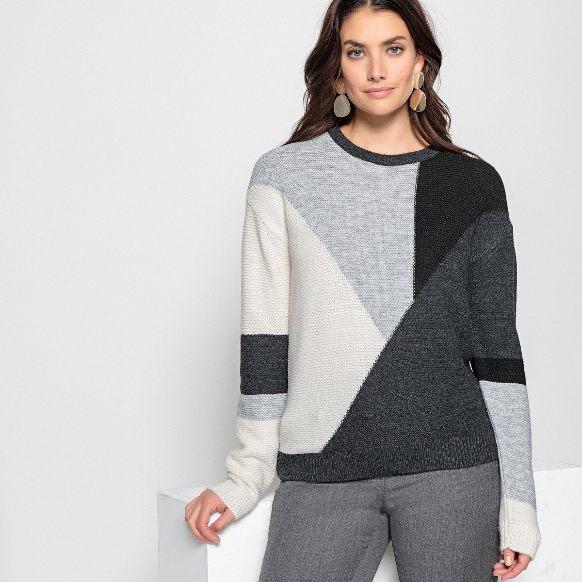 Пуловер из плотного трикотажа, шерсть и альпака