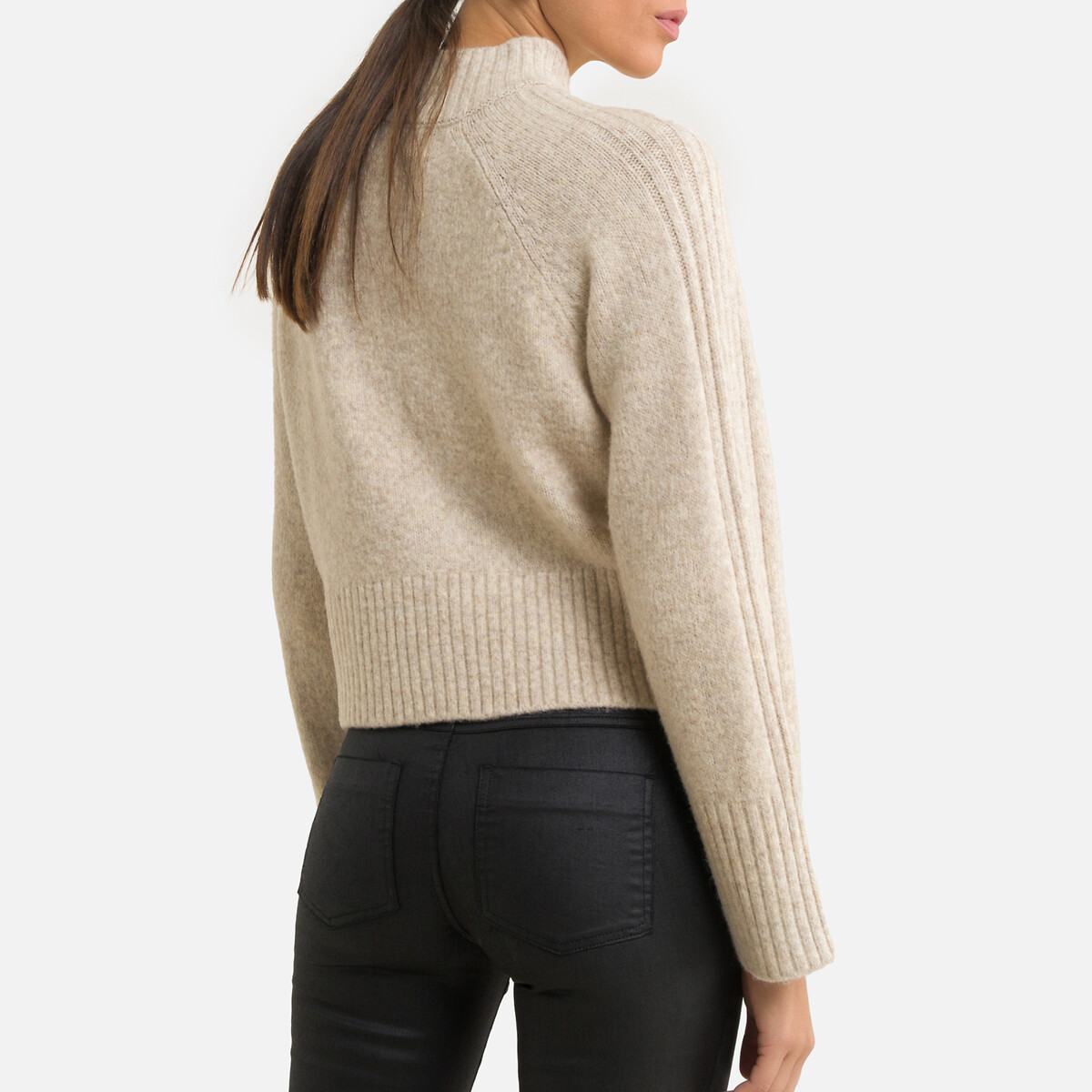 Пуловер LaRedoute С воротником-стойкой из плотного трикотажа S бежевый, размер S - фото 4