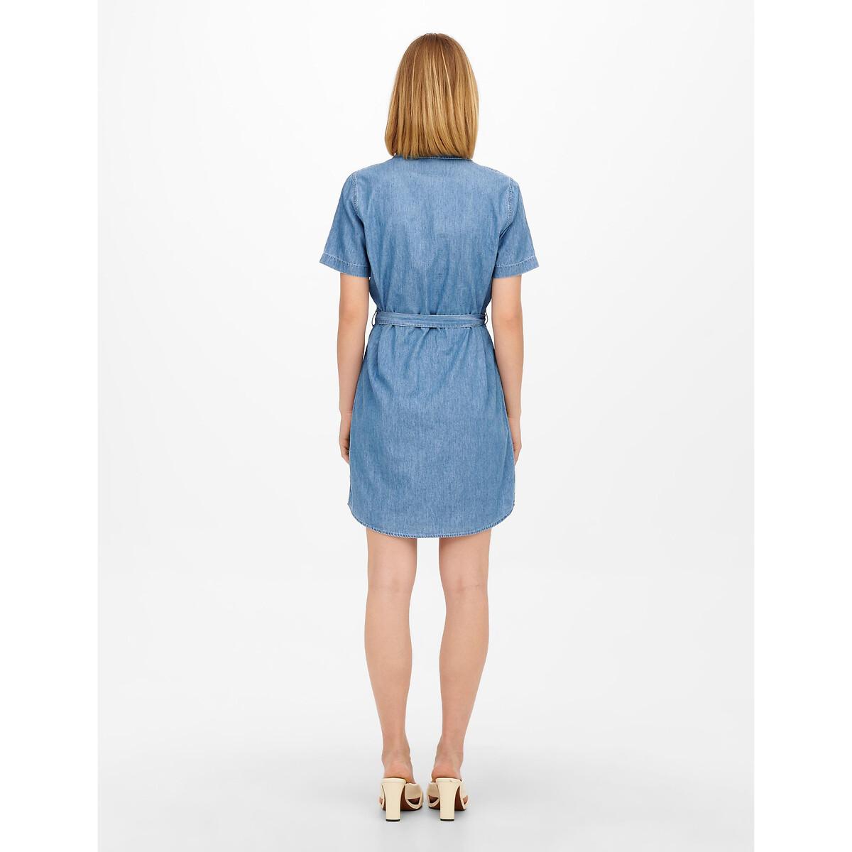 Платье-рубашка Джинсовая короткие рукава 44 синий LaRedoute, размер 44 - фото 5
