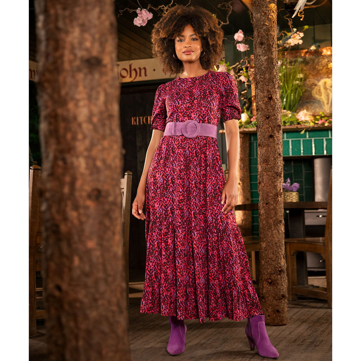 Платье-миди С круглым вырезом и рукавами с напуском 46 розовый LaRedoute, размер 46 - фото 5