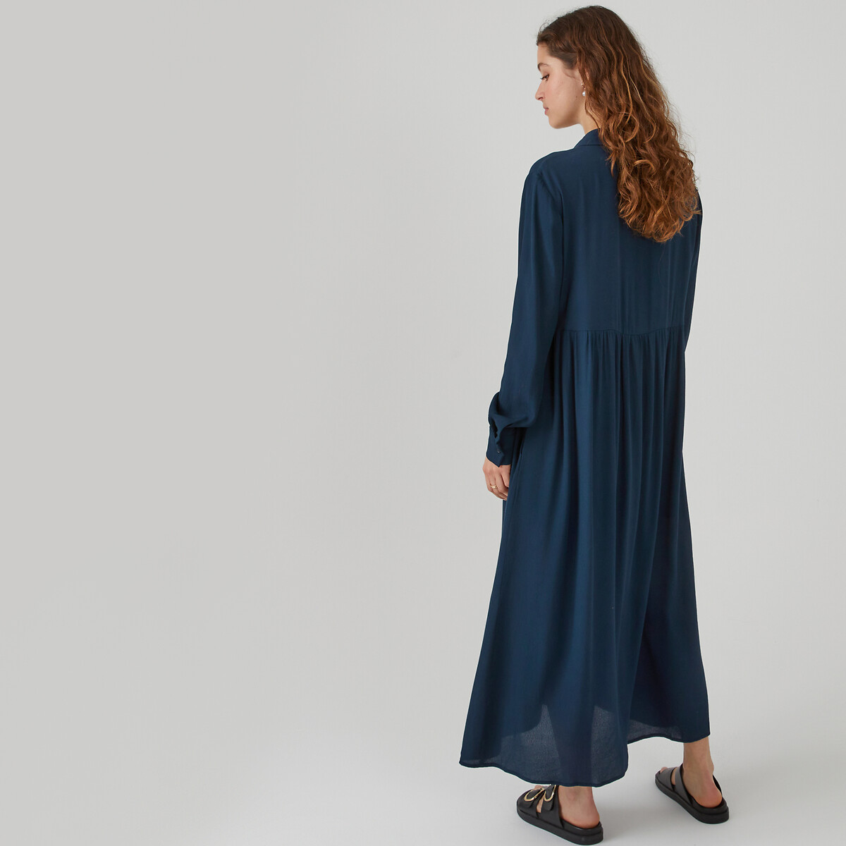 Платье-рубашка расклешенное длинное с длинными рукавами  58 синий LaRedoute, размер 58 - фото 4