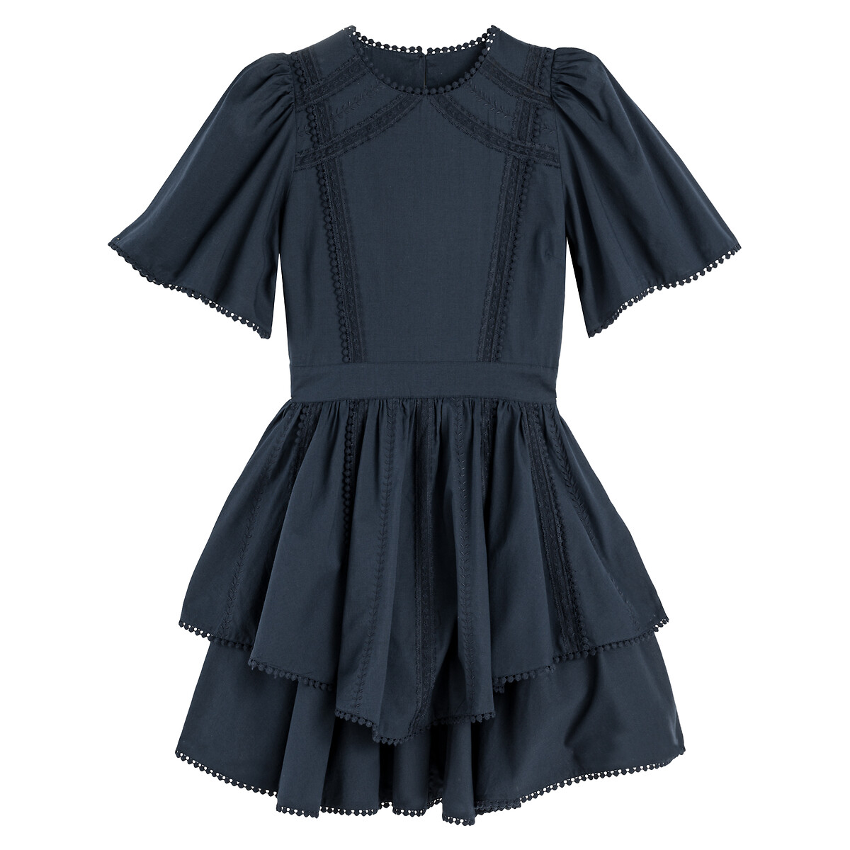 Платье LA REDOUTE COLLECTIONS Короткое с воланами из биохлопка 46 синий, размер 46 - фото 5