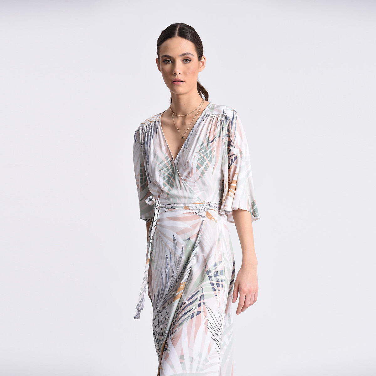 Платье MOLLY BRACKEN Длинное с запахом и растительным принтом XL белый, размер XL - фото 1