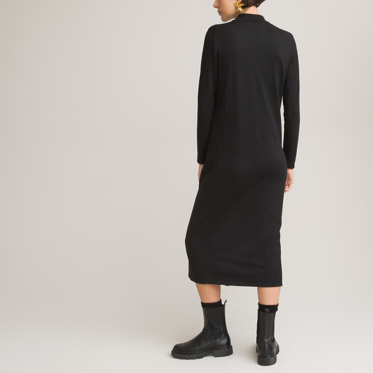 Платье-пуловер LA REDOUTE COLLECTIONS Воротник-поло длинные рукава XL черный, размер XL - фото 4