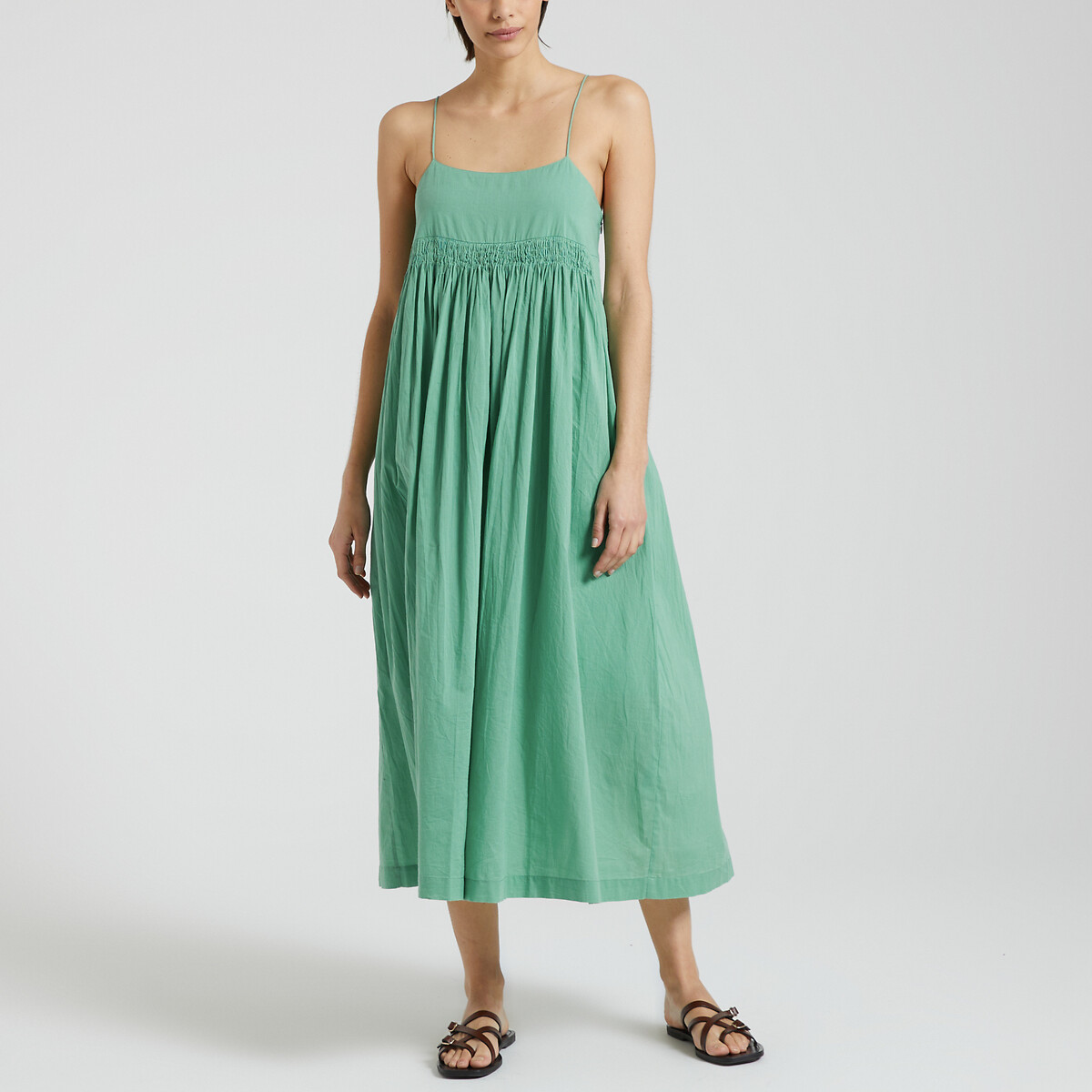 Платье длинное на тонких бретелях RAPTOR PLAIN L зеленый платье длинное с плиссировкой принт в горошек 42 бежевый