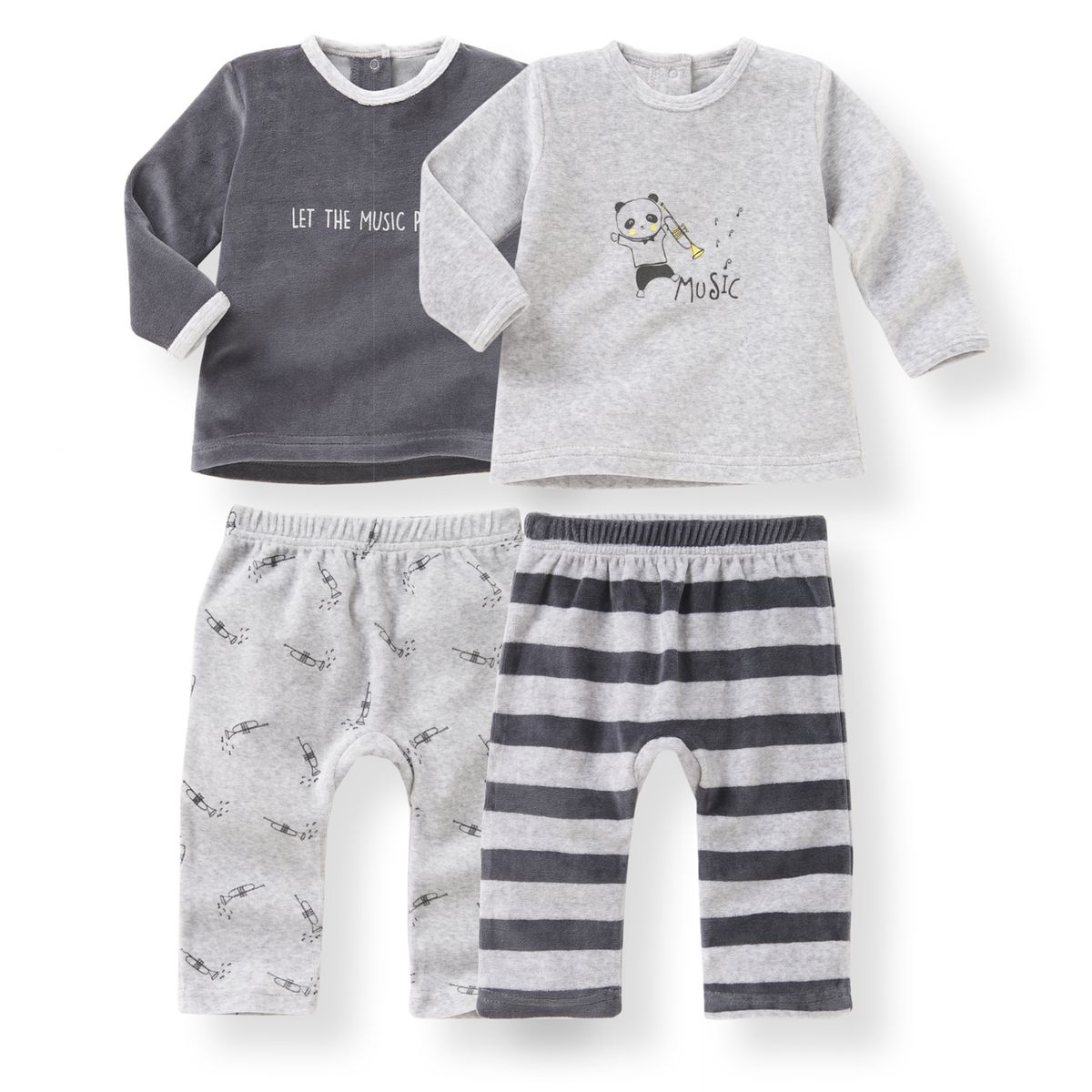 Pyjama 2 pièces velours 0 mois-3 ans (lot de 2)