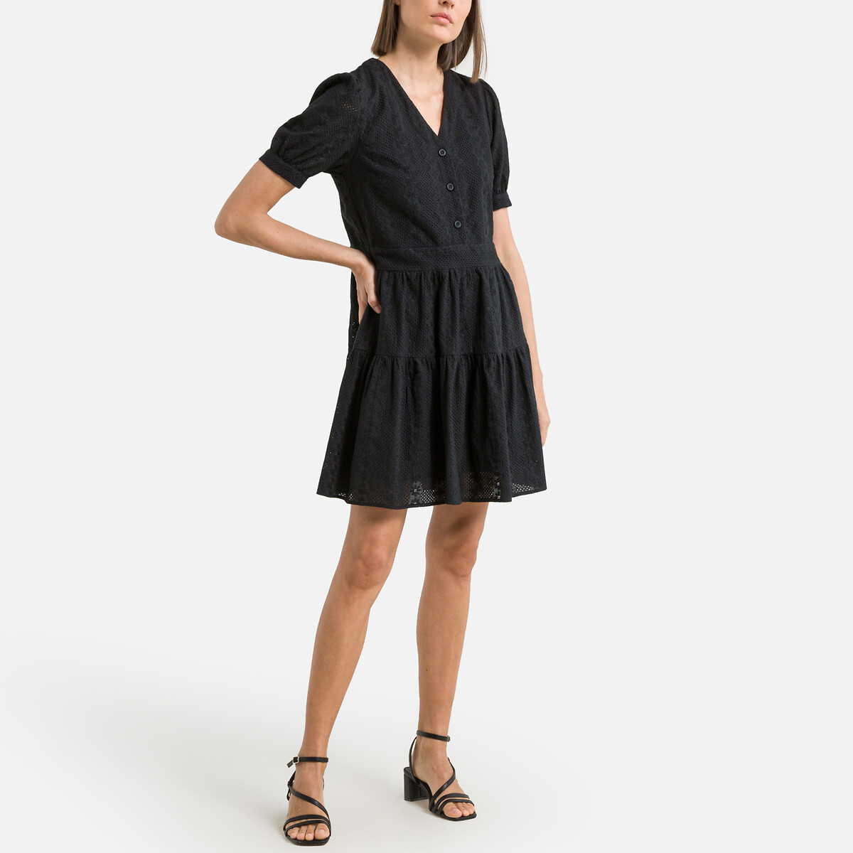 Платье Короткое расклешенное с короткими рукавами 1(S) черный