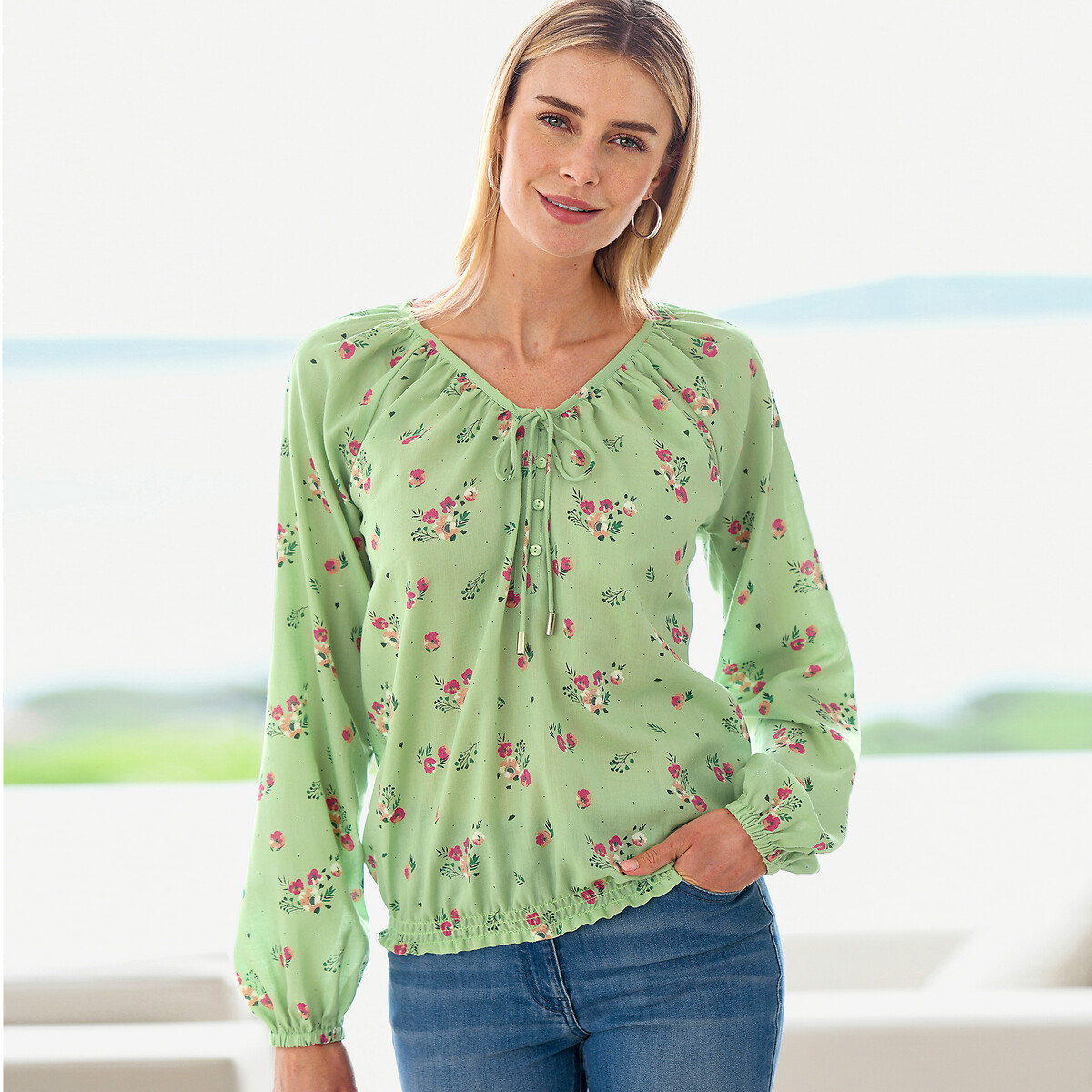 Blouse imprimée floral, manches longues
