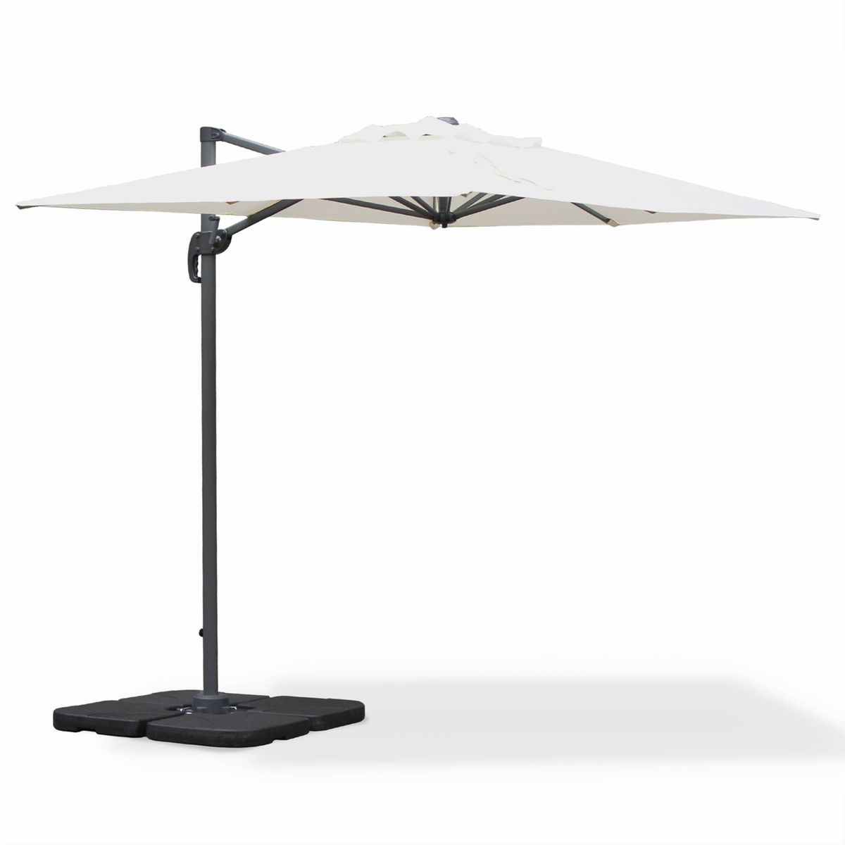 Parasol déporté rectangulaire Biscarosse 2x3m Ecru excentré inclinable rotatif à 360°