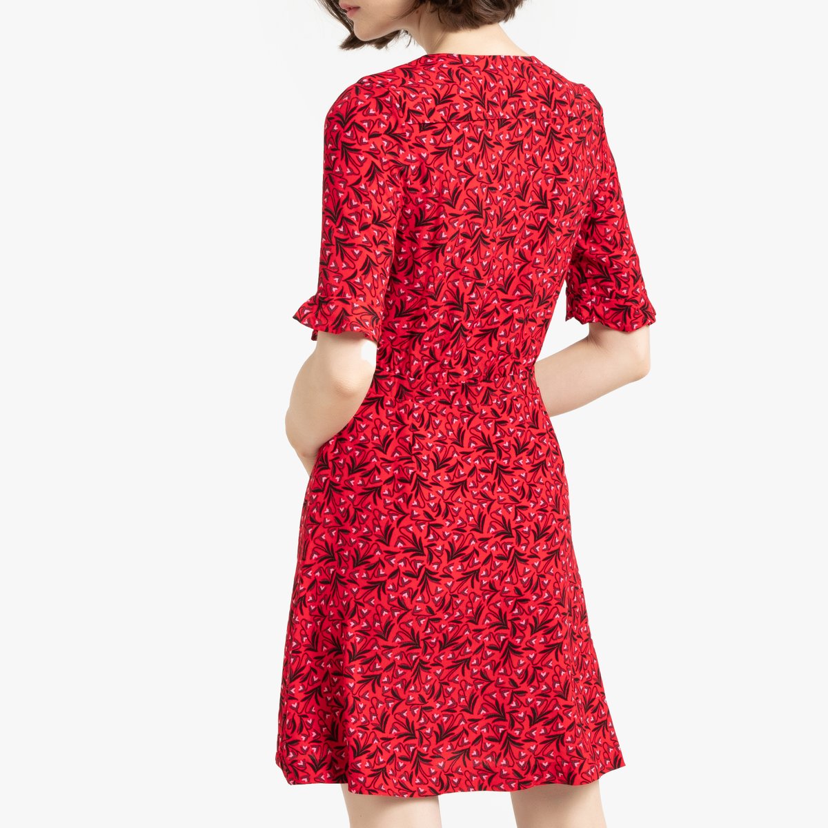 Платье La Redoute Короткое расклешенное с V-образным вырезом и короткими рукавами 34 (FR) - 40 (RUS) красный, размер 34 (FR) - 40 (RUS) Короткое расклешенное с V-образным вырезом и короткими рукавами 34 (FR) - 40 (RUS) красный - фото 3