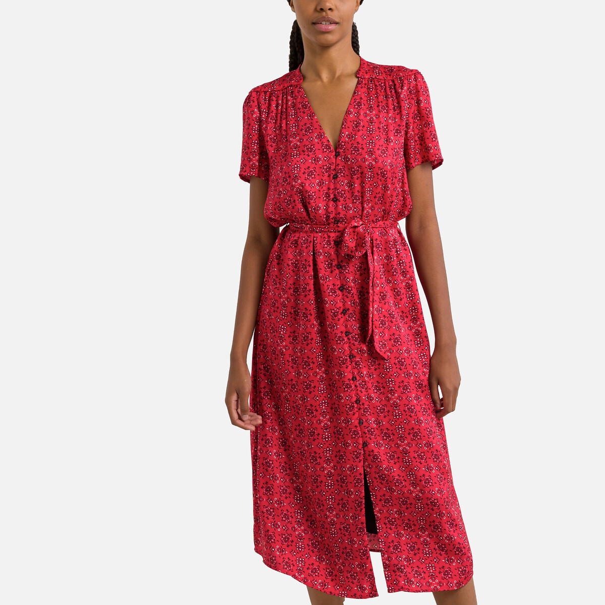 Платье-миди С принтом и короткими рукавами 42 красный