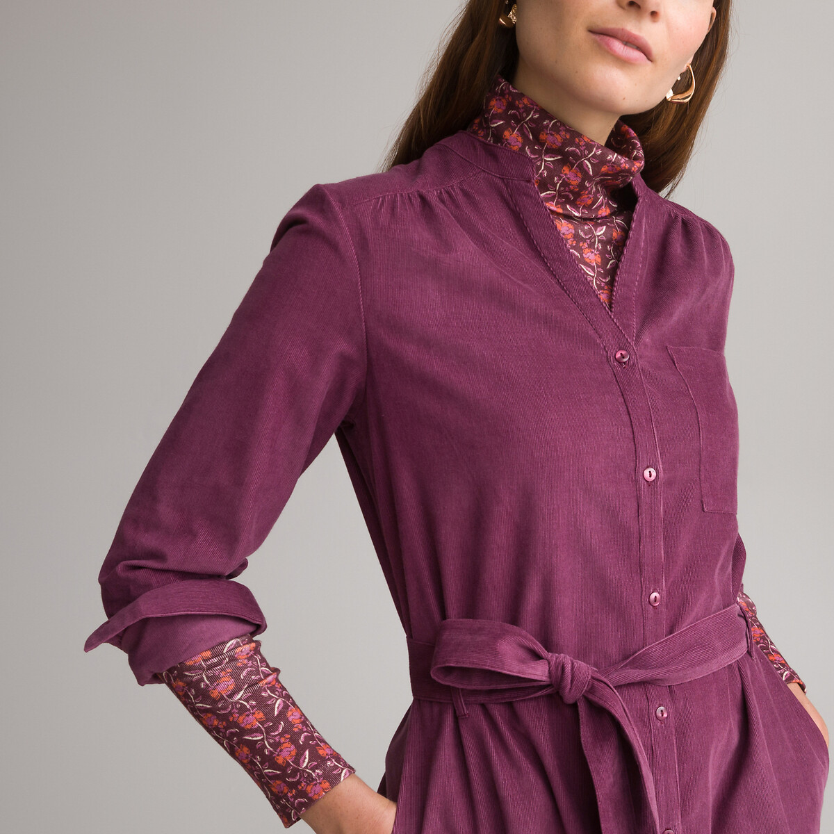 Платье прямое из рифленого велюра длинные рукава  42 фиолетовый LaRedoute, размер 42 - фото 2