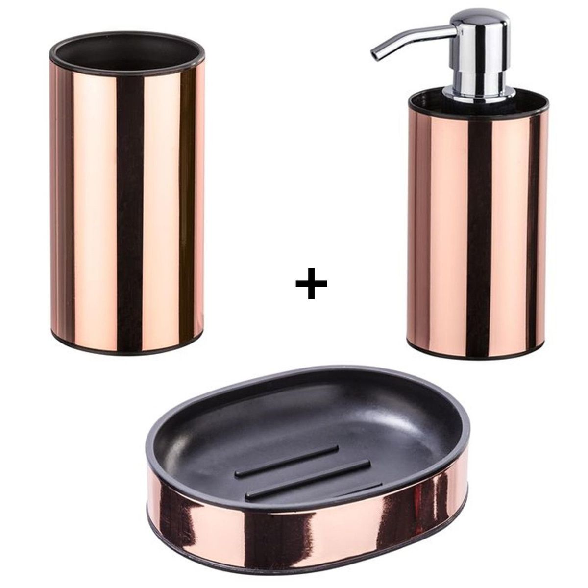 Accessoires de lavabo - Porte-savon, gobelet et distributeur de savon Détroit - Couleur cuivrée