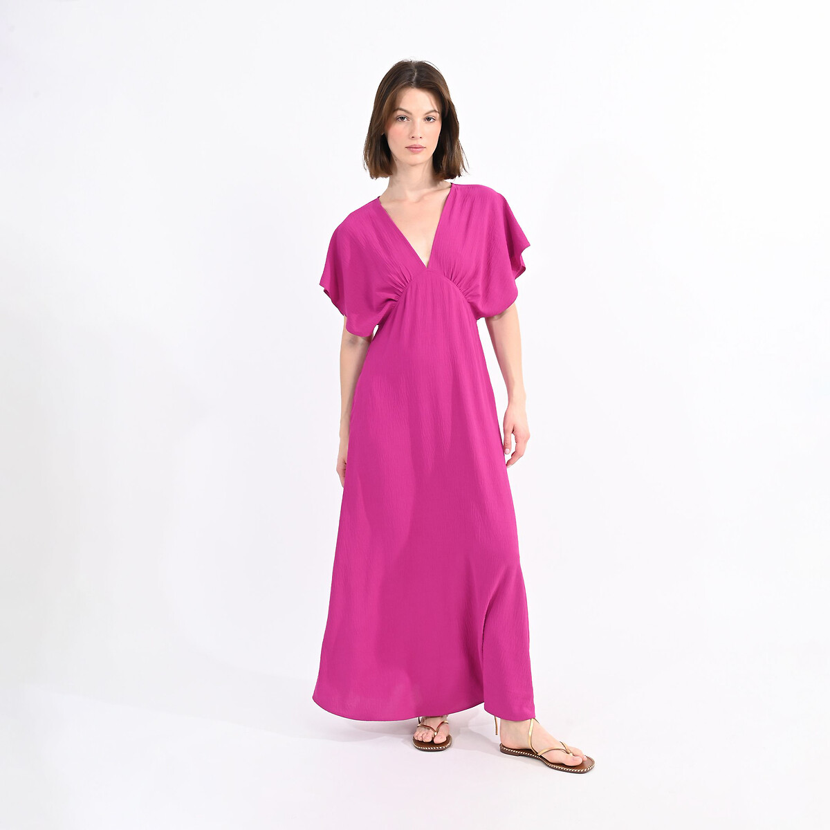 Платье длинное с глубоким вырезом  S розовый