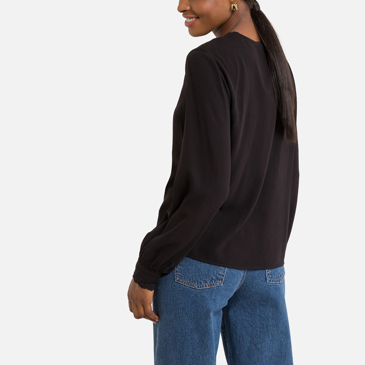 Блузка ONLY Блузка С V-образным вырезом и длинными рукавами XL черный, размер XL - фото 4