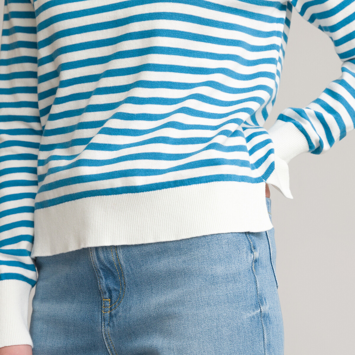 Пуловер LA REDOUTE COLLECTIONS С вырезом-лодочка из тонкого трикотажа в полоску XL синий, размер XL - фото 3
