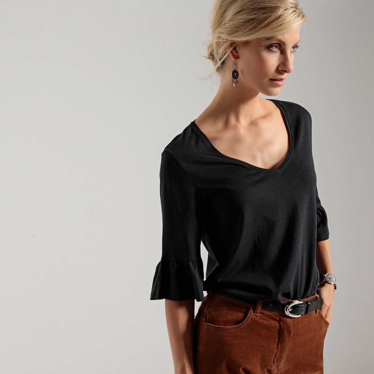 T-shirt tunique, manches fantaisie, coton et modal