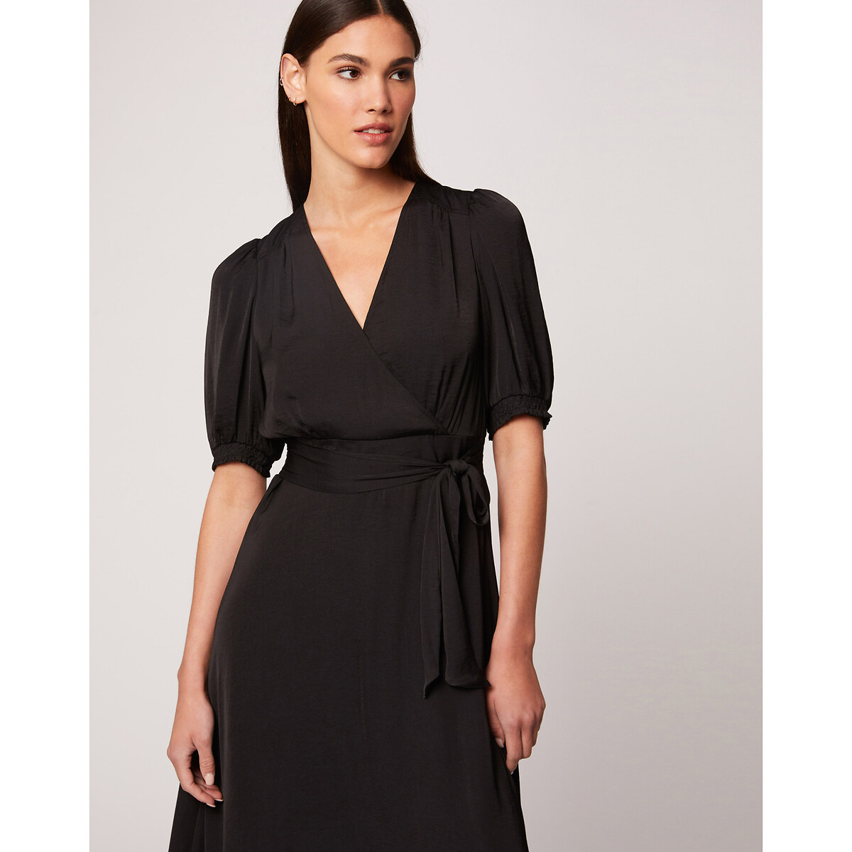 Платье LaRedoute Длинное с короткими рукавами V-образный врыез 44 черный, размер 44 - фото 1
