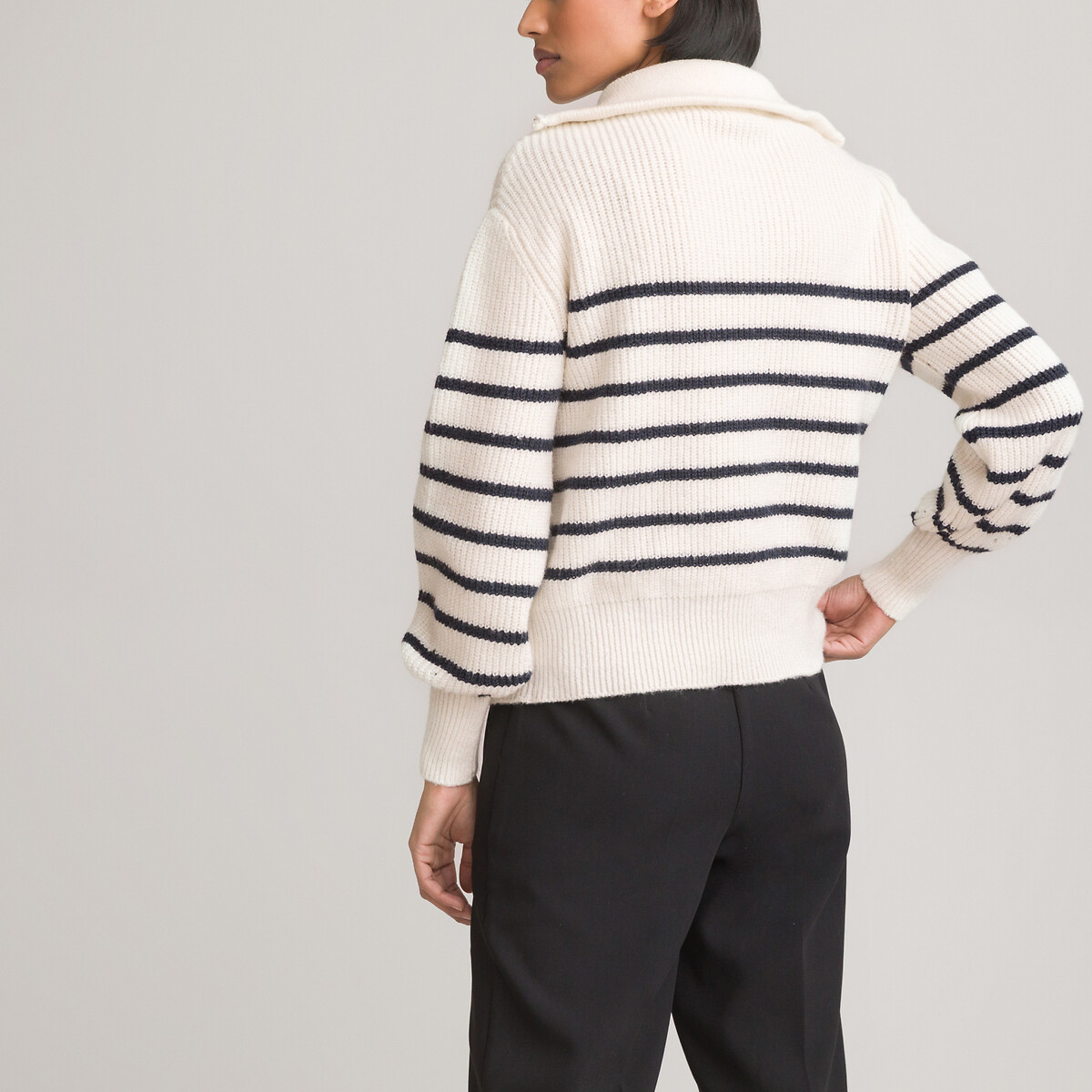 Пуловер LA REDOUTE COLLECTIONS С воротником-стойкой из плотного трикотажа в полоску S белый, размер S - фото 4
