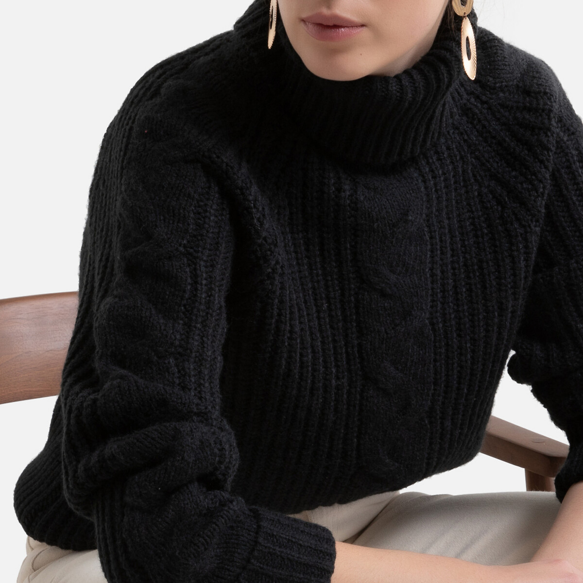 Пуловер LaRedoute С отворачивающимся воротником из плотного трикотажа M черный, размер M - фото 3