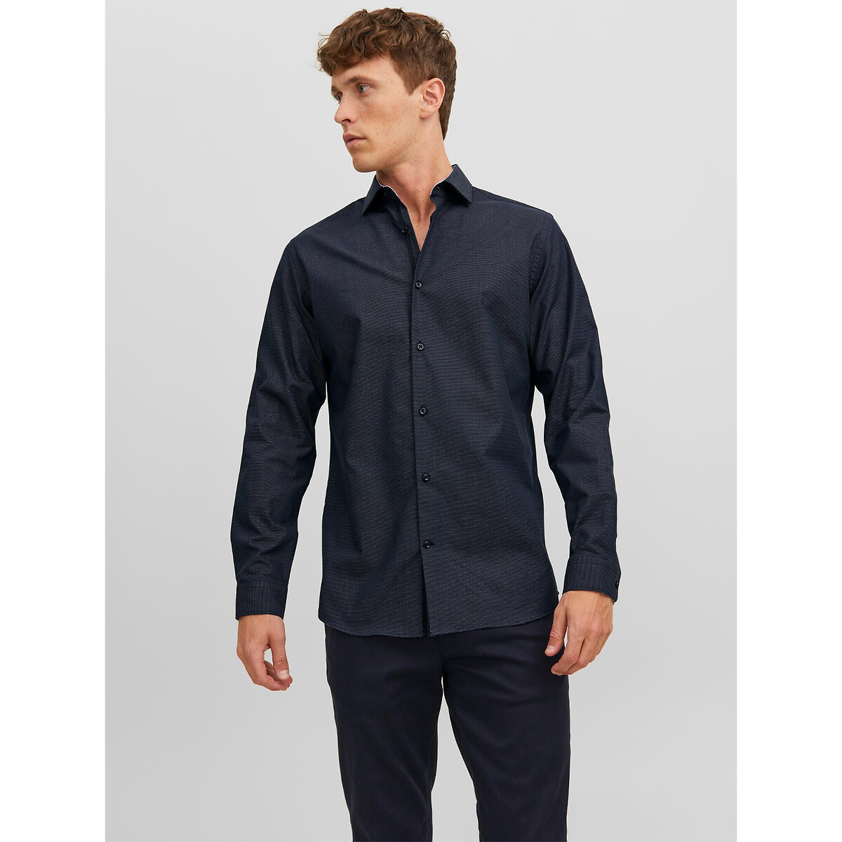 Рубашка Слим из ткани стрейч XL синий LaRedoute, размер XL