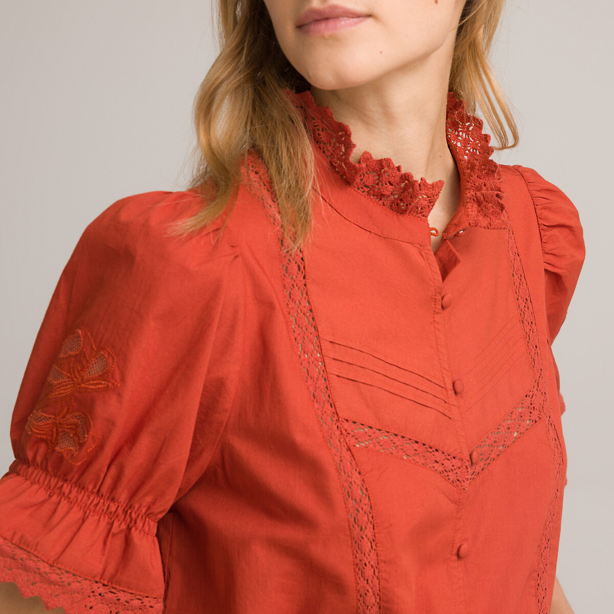 Рубашка С воротником-стойкой и короткими рукавами 40 (FR) - 46 (RUS) красный