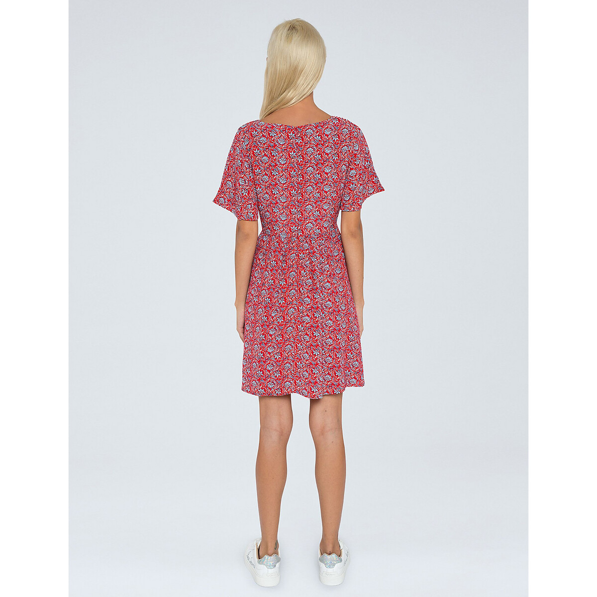 Платье LaRedoute Короткое с рисунком V-образным вырезом и короткими рукавами XL красный, размер XL - фото 2